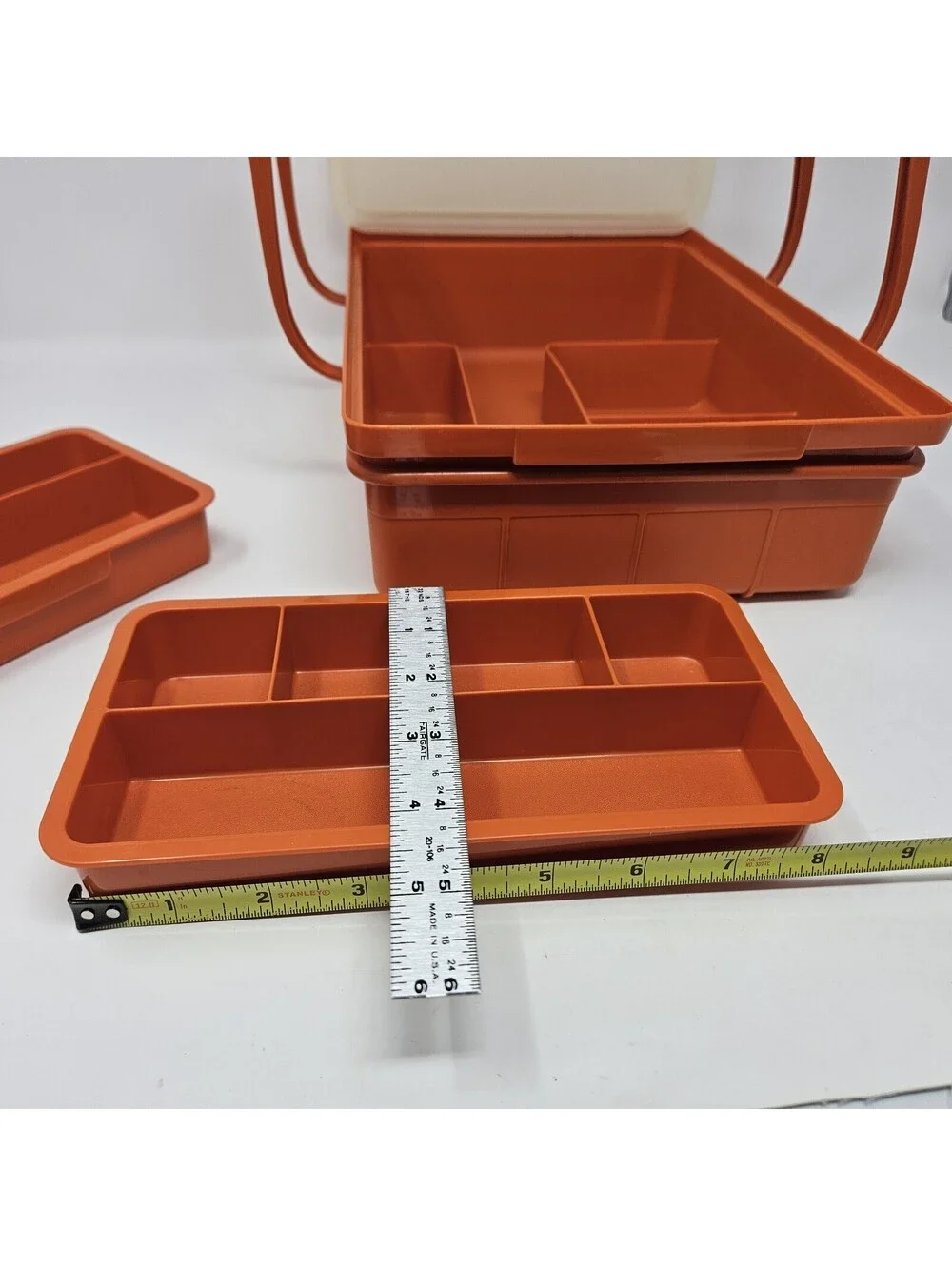 Vtg #1421-5 Tuppercraft 1970's Hobby Craft Box w/ Lid Handles 2 Trays 4 Pc Set